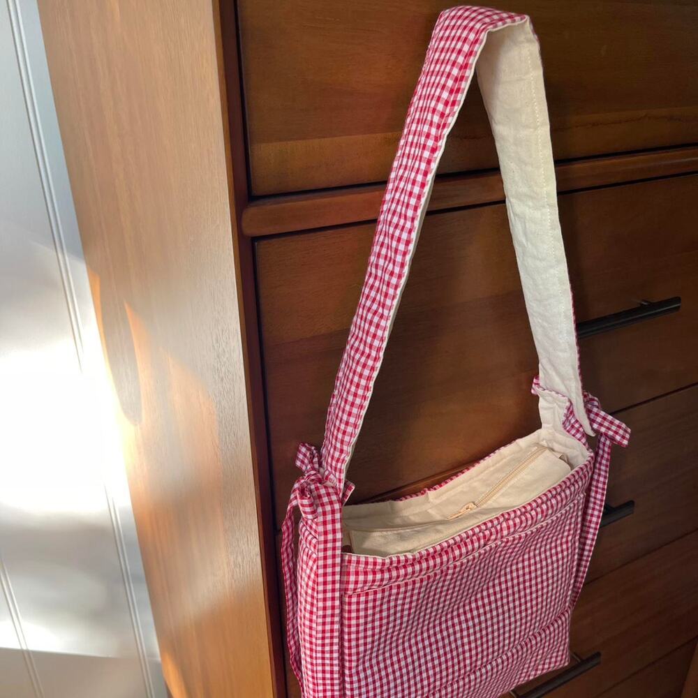 Fayestudios Handmade Gingham Bow Bag Red Pink Check Purse UK 💐